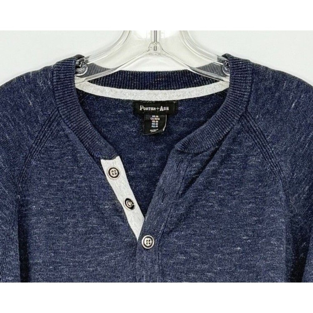 Porter & Ash Henley Sweater Mens Size M Blue Long Sleeve Casual Preppy